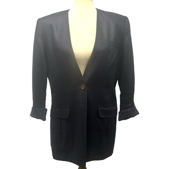 Classiques For Nordstrom Vintage Navy Linen Single Button  Blazer Womens Medium - Picture 1 of 9
